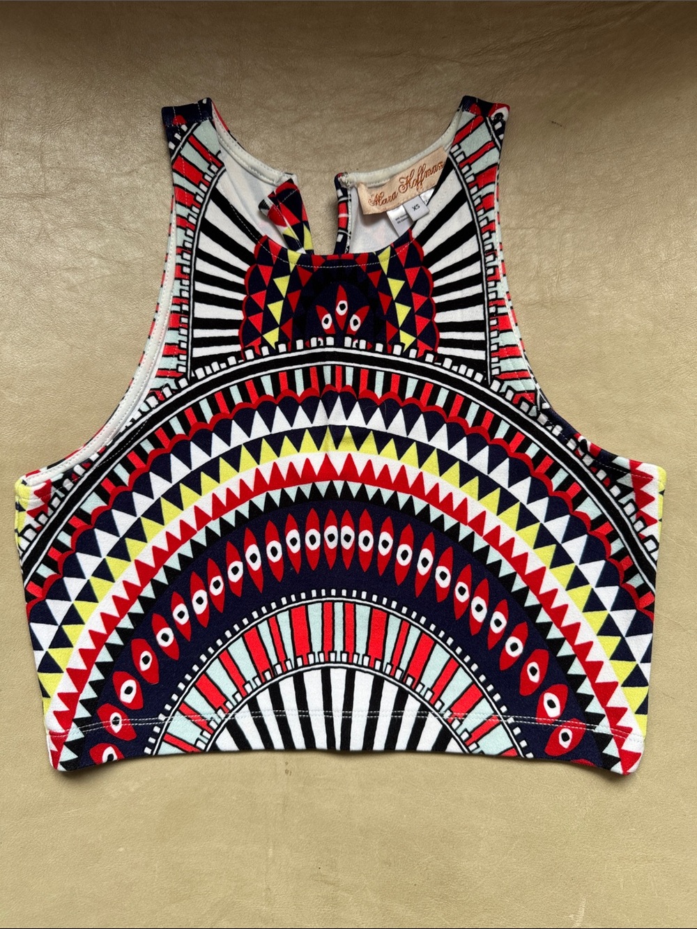 Mara Hoffman Navy Red Yellow Geometric Cropped Tank